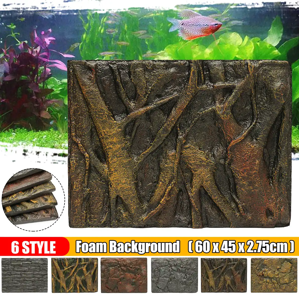 Self Adhesive 3D Rock Stone PVC Aquarium Background Poster Fish Tank