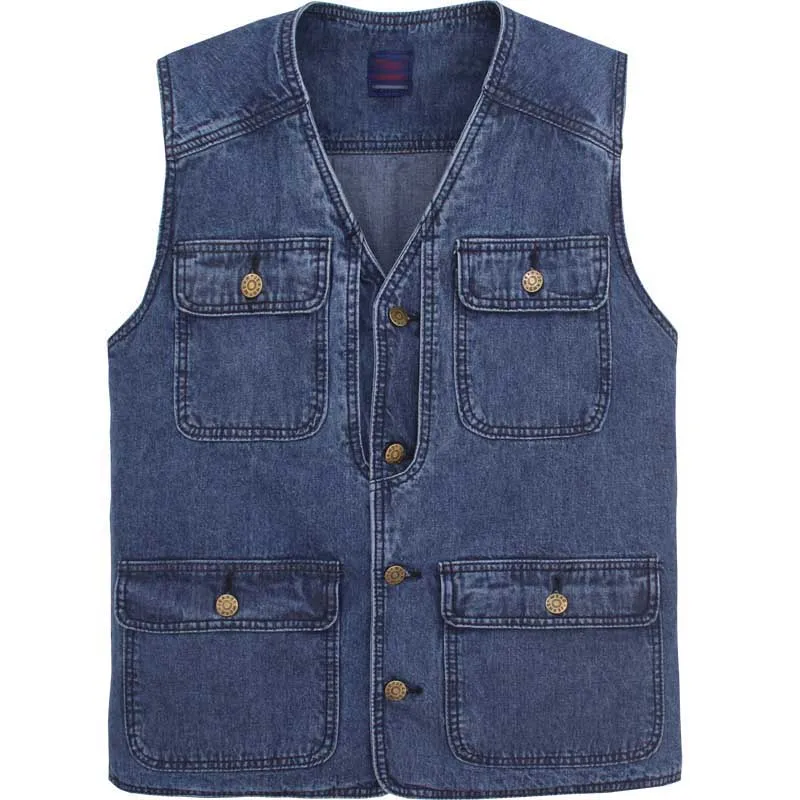 10002 Royal Blue Модный джинсовый жилет для мужчин, жилет для досуга, уличный хлопковый жилет с несколькими карманами, куртка без рукавов, мужская одежда размера плюс - Цвет: 10002 Royal Blue