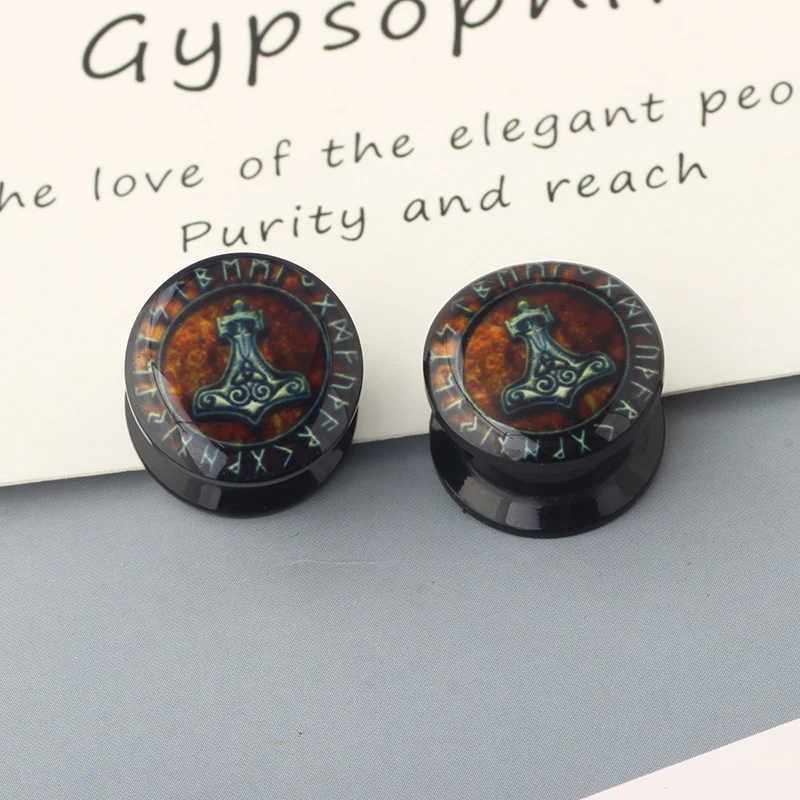 New Arrival Black acrylic internall logo picture ear tunnels and plugs wholesales 4-16mm body piercing earrings gauges stretcher