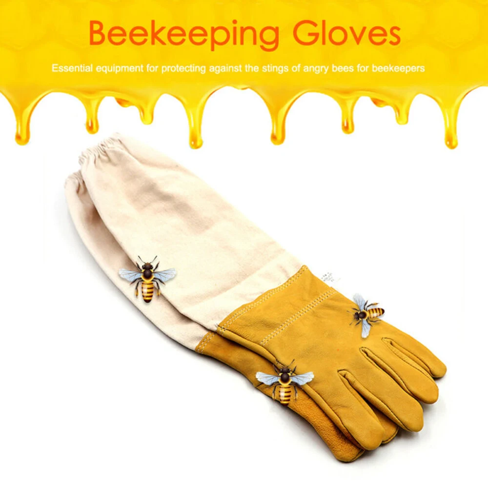 Желтый пчеловод свиная кожа перчатки защитные рукава вентилируемые анти пчелиная перчатка