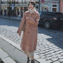 BGTEEVER большого размера, утолщенное женское твидовое пальто, зимнее однобортное Женское шерстяное пальто с карманами, женское длинное пальто с длинным рукавом
