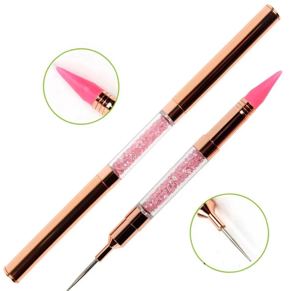 Rose Gold Dual-ended Silicone Head Nail Art Dotting Pen Crystal Rhinestone Picker Tools Wax Pencil Nails Brush Manicure Tools 3