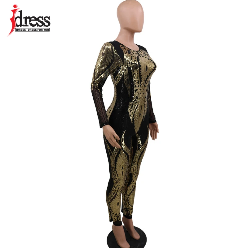 IDress Women Clothing 2020 New Party Club Bodysuit Body Top Slimming Long Sleeve Bodysuit Sexy Silver Gold Mesh Sequin Jumpsuit (15)