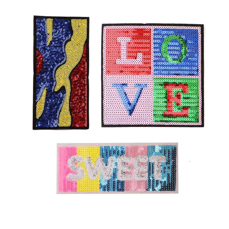 LoveSweet 편지 스팽글 아이콘 의류에 대한 패치에 수 놓은 아이언 DIY..