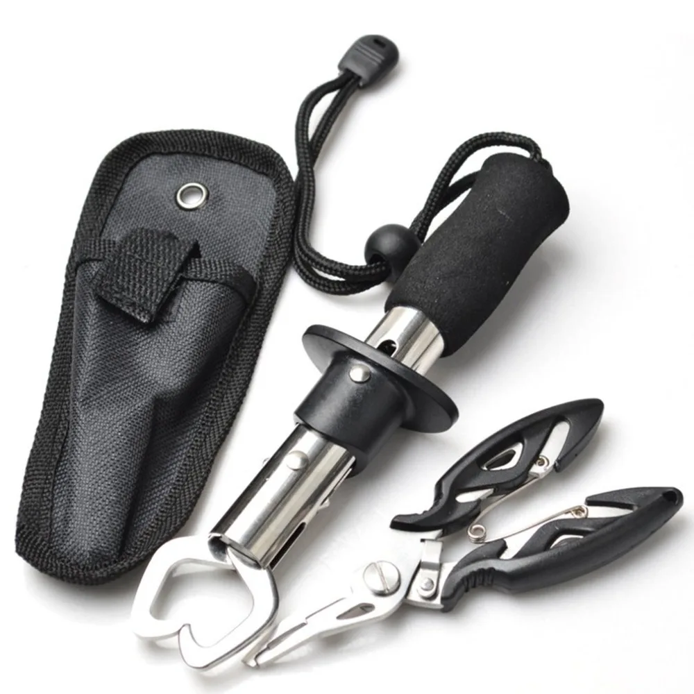 

Portable Fish Lip Grabber Gripper Set Grip Holder Tool Stainless Steel Fishing Gear with Wrist Strap and Black Clamp