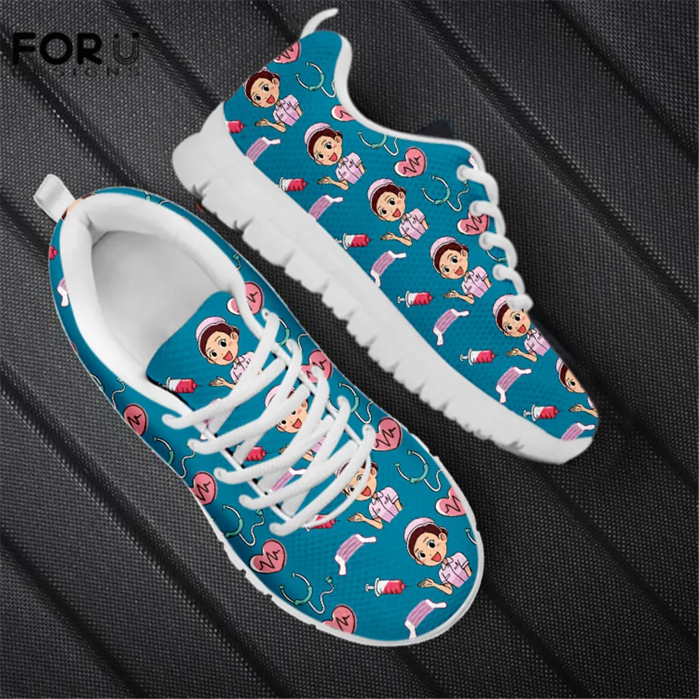 

FORUDESIGNS Flats Shoes Women 2021 Casual Nurse Pattern Air Mesh Light Ladies Walking Shoes Woman Nursing Female Zapatos Mujer