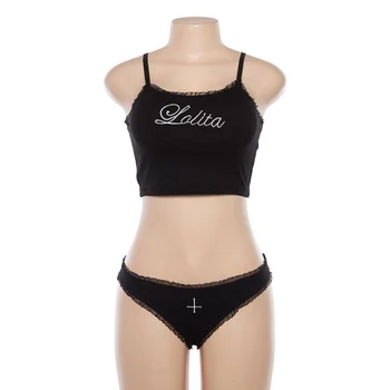 

2019 Girls Adjusted-straps Camis With Ruffles Bra Panties Sexy Two Pieces Set Letter Print Tank Top and Briefs 2 PCS Sets H7