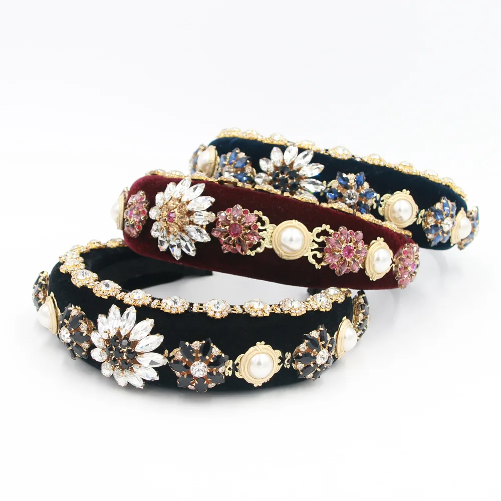 

New Beautifully Thickened Luxury Baroque Syle Headbands Crystal Flower Inlaid Hairbands Hair Jewelry Accessories Headpiece Tiara