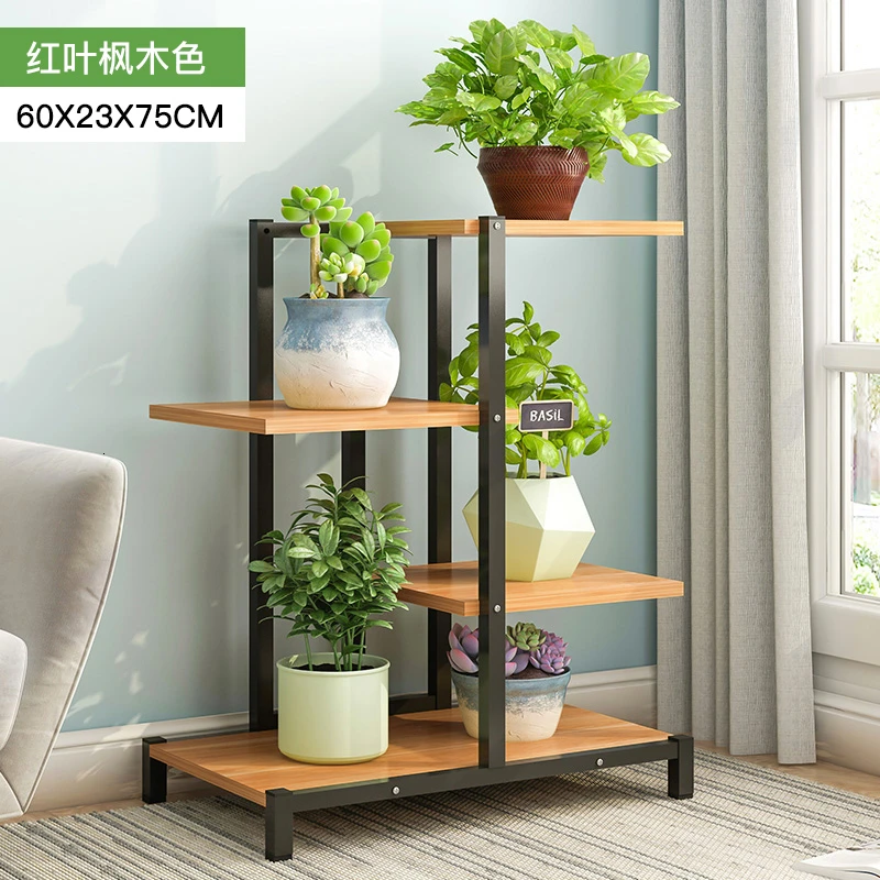 mapleblackframe Многоэтажных Крытый балкон в Гостиная железа искусство цветочный горшок полка бытовой - Цвет: mapleblackframe
