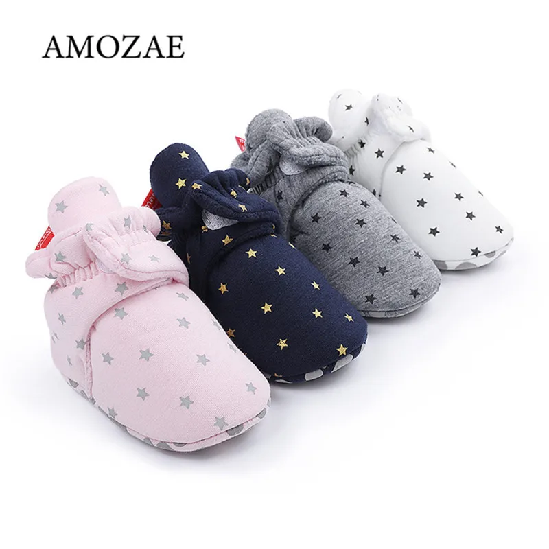 

Newborn Baby Shoes Boy Girl Star Toddler First Walkers Booties Cotton Comfort Soft Anti-slip Warm Infant Crib