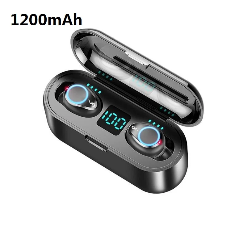 1200mAh Светодиодный дисплей TWS беспроводные наушники bluetooth 5,0 спортивные водонепроницаемые 8D стерео наушники с 1200 мАч/2000 мАч Внешний аккумулятор держатель для телефона - Цвет: 1200mAh