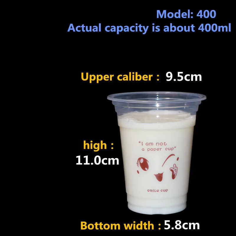 100 пакет 360/400/450/500/700 ml прозрачный утолщаются одноразовые, для молока Чай Пластик чашки холодной пить соевое молоко PP чашка утолщенная - Цвет: 400ml 100pcs