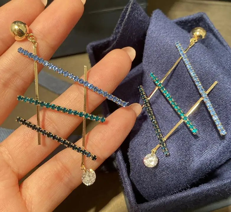 Geometric elements exaggerated earrings female figure Rhinestone cross earrings female earrings 925 silver needle
