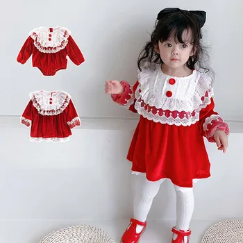 

Baby Girl Long Sleeve Velvet Spanish Dress Children Christmas New Year Clothes Baby Infant Red Romper Sisters Matching Outfit