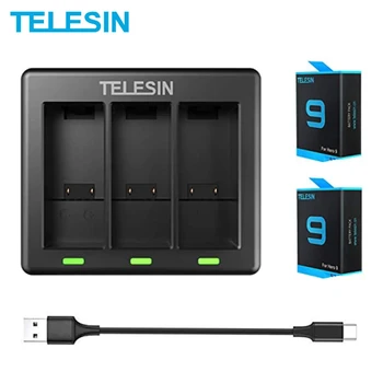 

TELESIN 2 Pack Battery 1750mAh 3 Ways LED Battery Charger With Type-C Cable for GoPro Hero 9 Black Action Camera Accessories
