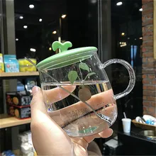 Стеклянная чашка для молока с крышкой с ложкой, Корейская простая чашка для завтрака, чашка для воды, Женская кружка, может быть микроволновая печь с подогревом