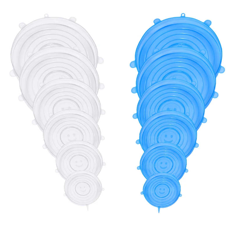 6/12 шт многоразовые крышки для пищевых продуктов эластичный силикон Еда Обёрточная бумага силиконовый пищевой контейнер крышка Кухня Reuable моющиеся Пластик Обёрточная бумага - Цвет: white-blue