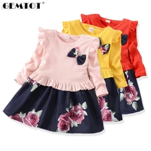 Коллекция года, осеннее платье для маленьких девочек модное платье с длинными рукавами и цветочным принтом платье принцессы для маленьких девочек в деревенском стиле, красное, желтое, с бантом