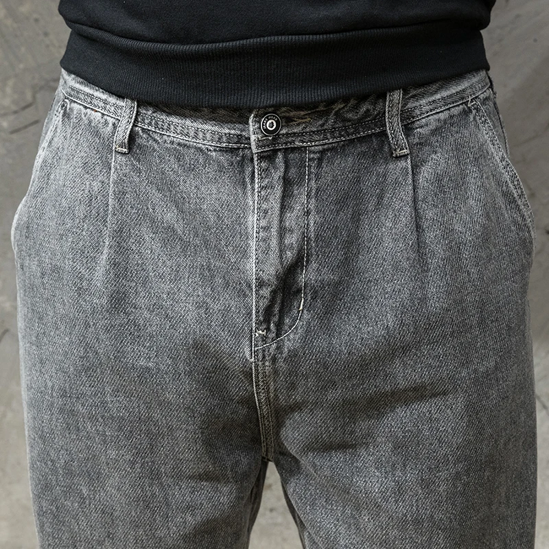 Men Slim fit Vintage Gray Straight Jeans pants Streetwear Hip hop male Casual Jogger Denim trousers Plus Size 5XL 6XL 7XL