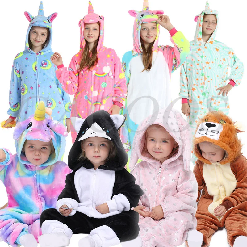 Kigurumi Unicorn Onesie Kids Pajamas For Children Animal Cartoon Blanket Sleepers Boys Costume Winter Baby Girl Licorne Jumspuit
