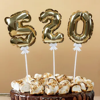 

7inch Gold Silver Foil Number Balloon Cake Topper Wedding Decor Party Kids Birthday Anniversary Cake Flags Supplies
