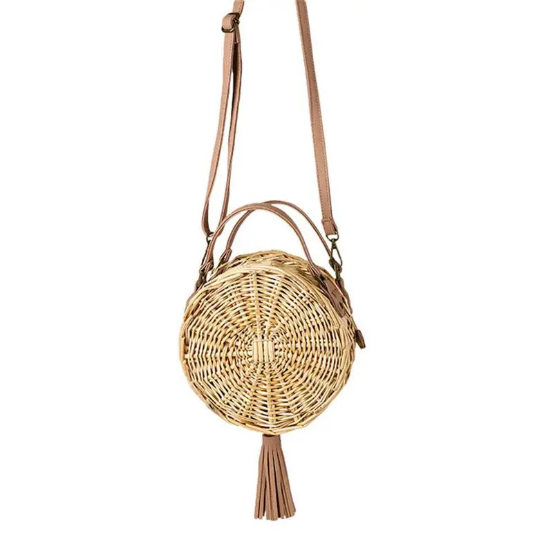 

Beach Bag Round Handwoven Rattan Circle Women Bamboo Straw Satchel