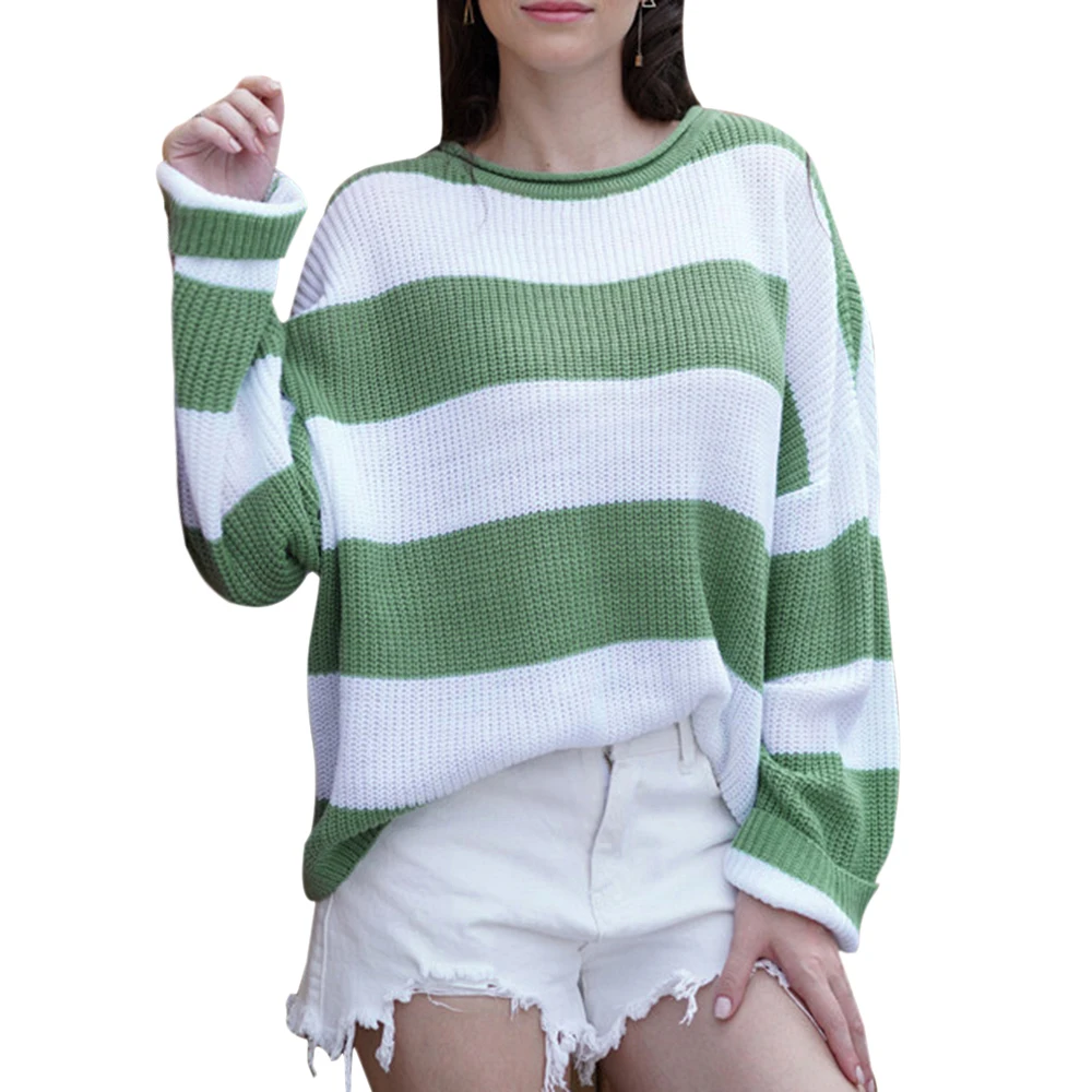 

LOOZYKIT Striped Loose Ladies Sweater Pullover 2019 Autumn Winter New Arrival Green Jumpers Knit Sweaters Women Pull Femme