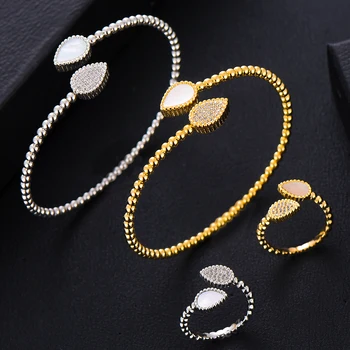 

GODKI Luxury Icedout BALL Shell Bangle Ring Set Dubai Bridal Jewelry Set For Women Wedding Cubic Zircon brincos para as mulheres