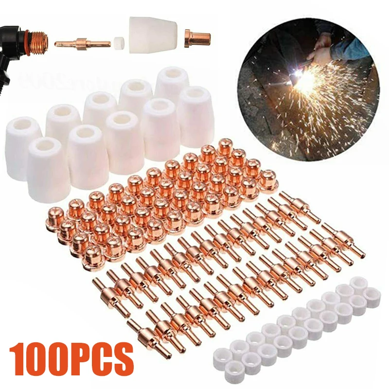 

100pcs Consumable Accessories Ceramic Caps Shunt Extension Electrodes & Nozzle Kit For PT31 LG40 WSD-LG40 Plasma Cutter Welding