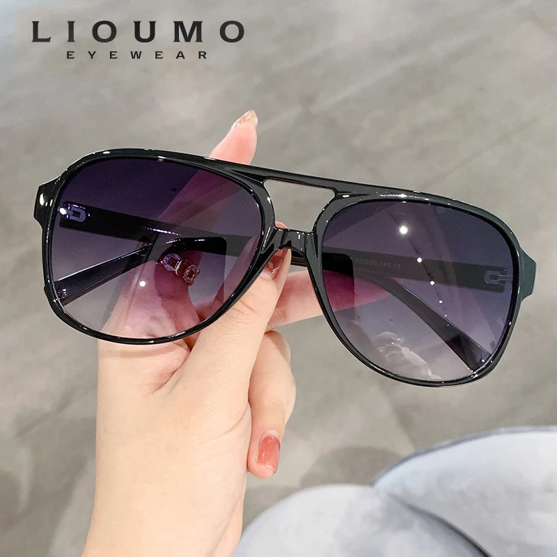 

LIOUMO Retro Sunglasses For Women Oversized Glasses Men Anti-Glare Driving Goggles Gradient Trendy Shade UV400 lentes sol hombre