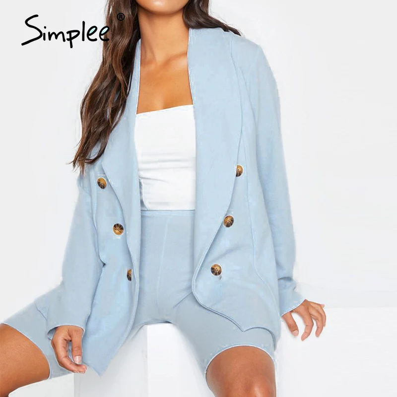 

Simplee Casual double breasted women blazer coat Long sleeve spring summer female blazers Elegant office ladies blazers jackets