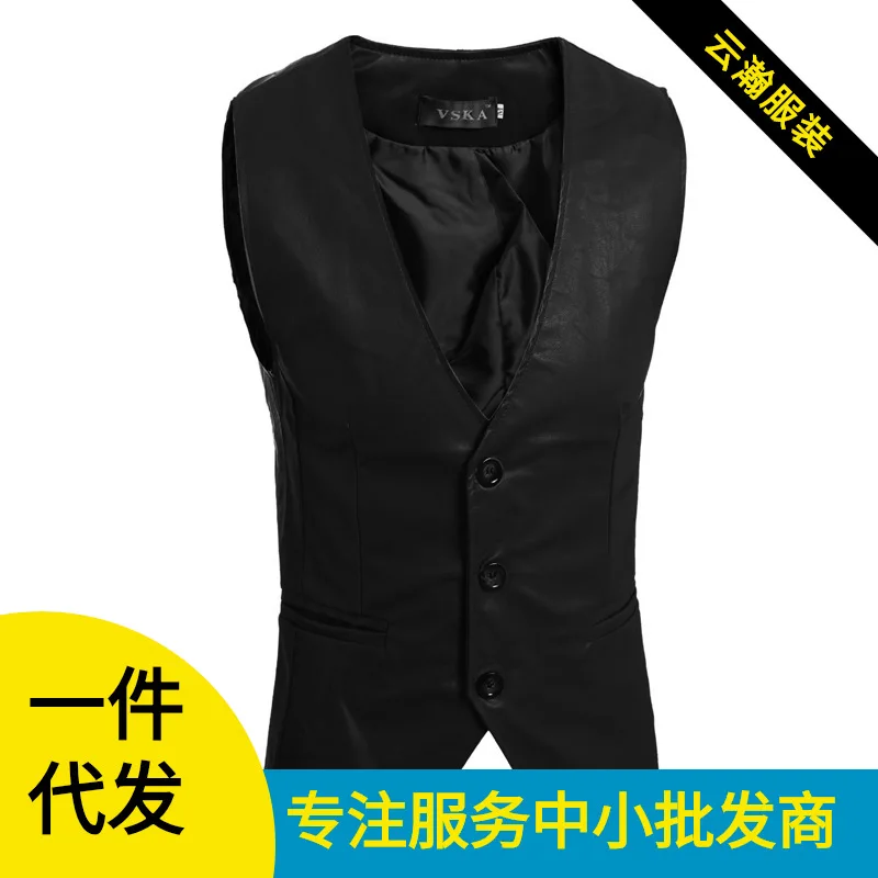

2015 Autumn Clothing New Style Simplicity Versatile Single Breasted Men Hide Substance Slim Fit Leather Waistcoat