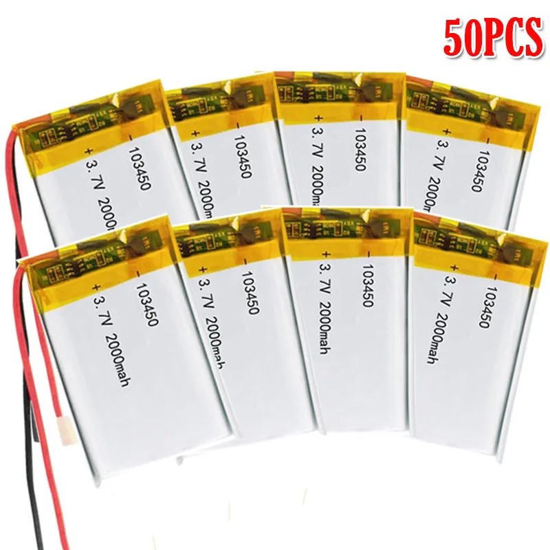 50pcs 3,7 V 2000mAh 103450 Lipo литий-полимерная аккумуляторная батарея для gps-навигатора Bluetooth динамик гарнитура электронная книга камера - Цвет: 50pcs