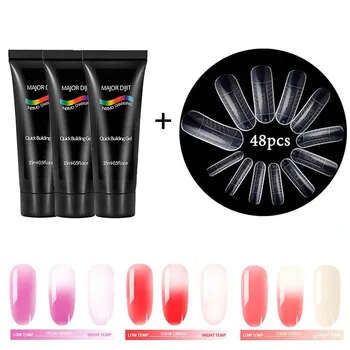 

3pcs Set Quick Building 3 Colors Thermal Color Change Jelly Gel For Nails Extensions With 48Pcs Nail Molds