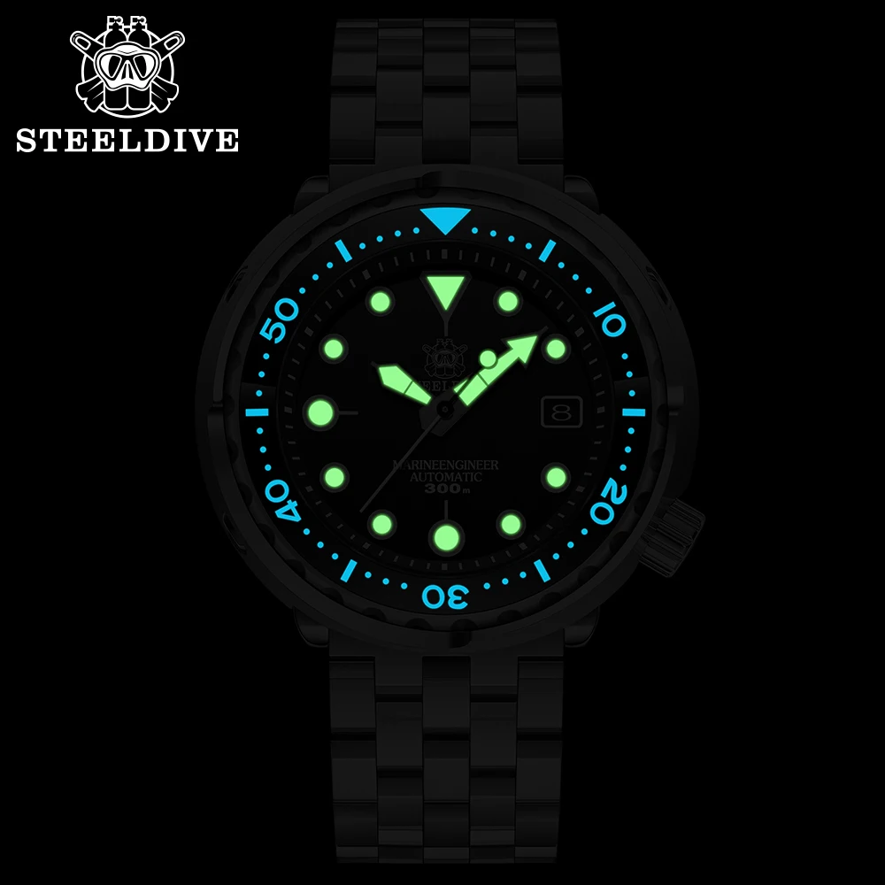 Steeldive SD1975  New Arrival 2021 Blue Hole Rubber Band Stainless Steel 316L Big Size Men Watch Automatic Tuna Can Diver Watch 2