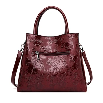 

High quality lady designer women composite hand flower pattern bag purse leather tote shoulder classic bag for women