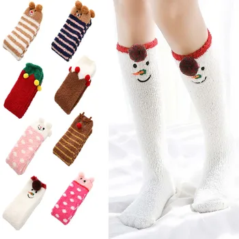 

Christmas Fluffy Long Stocking Winter Warm Long Stocking Cute Women Coral Velvet Stockings Girls Animal thickening Stocking