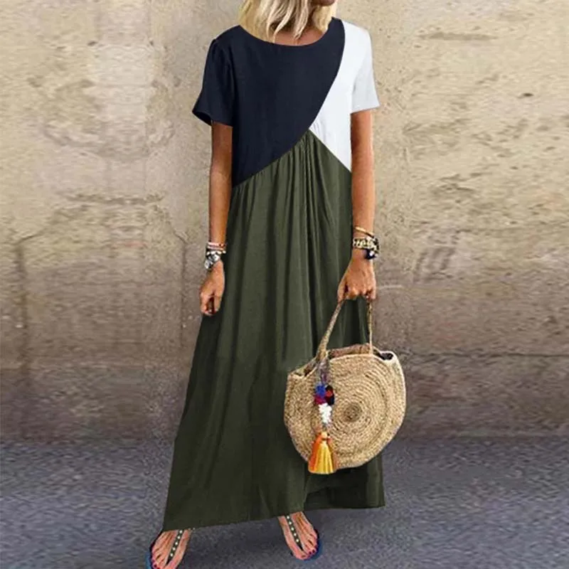 Богемное женское летнее макси платье ZANZEA Повседневное платье с вышивкой короткий рукав длинный Vestidos Женская Туника халат негабаритный - Цвет: Армейский зеленый