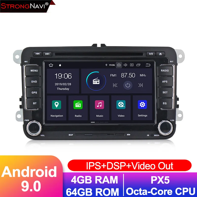 7 дюймов Android 9 0 4 + 64G ips Автомобильный мультимедийный плеер DVD для VW Volkswagen SKODA GOLF 5 Golf