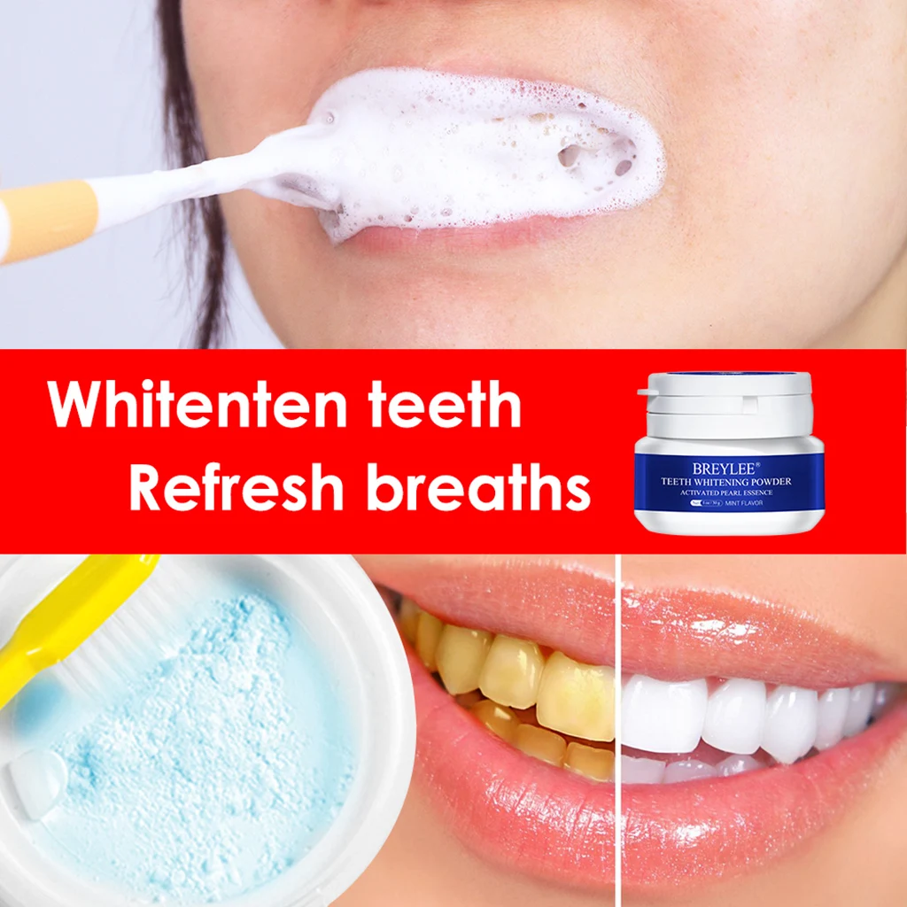 BREYLEE  Teeth Brightening Whitening Powder Polish Toothpaste Tooth Kit Teeth Cleaning Oral Hygiene Remove Plaque Stains
