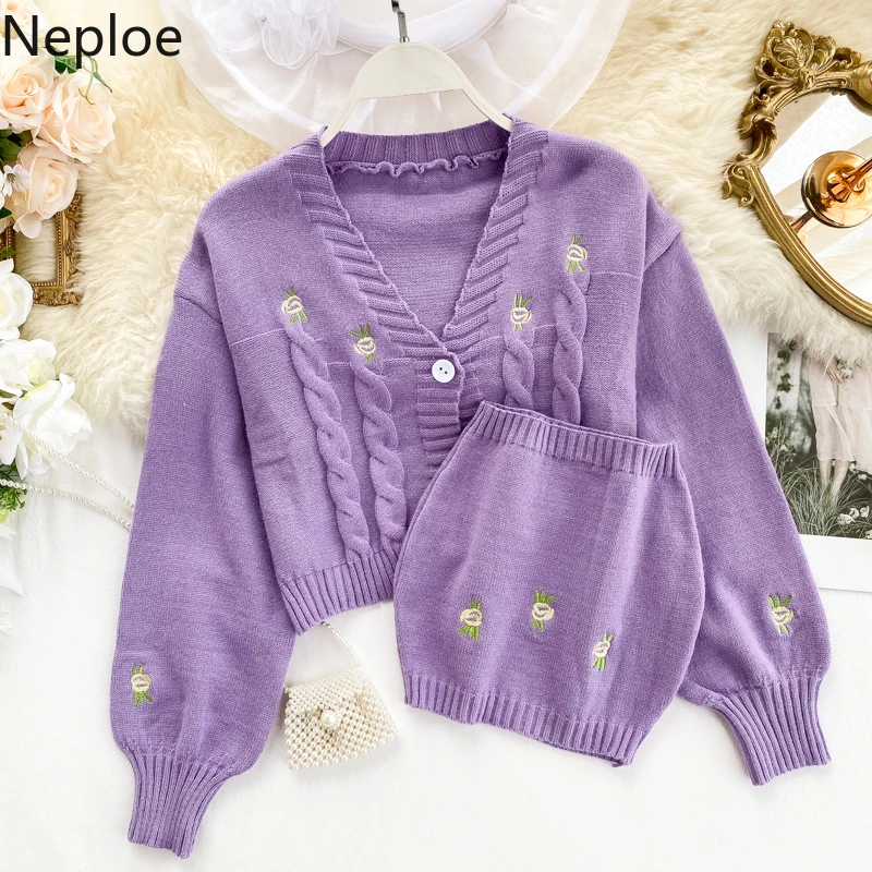 Neploe Женский вязаный кардиган наборы вышивка короткий свитер куртка + завернутый