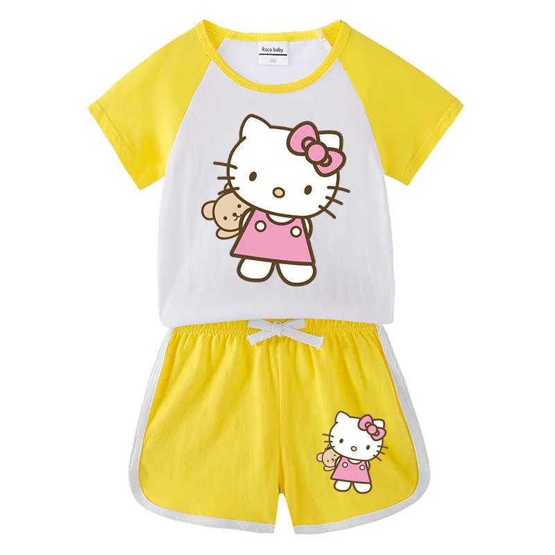 Cartoon HelloKitty Baby Hot Pants Short Sleeve Kawaii Cotton Cloth