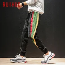 RUIHUO, японский стиль, полосатые штаны для мужчин, уличная одежда, спортивные штаны, мужские Модные бегуны, брюки мужские тренировочные в стиле хип-хоп, 5XL, осень