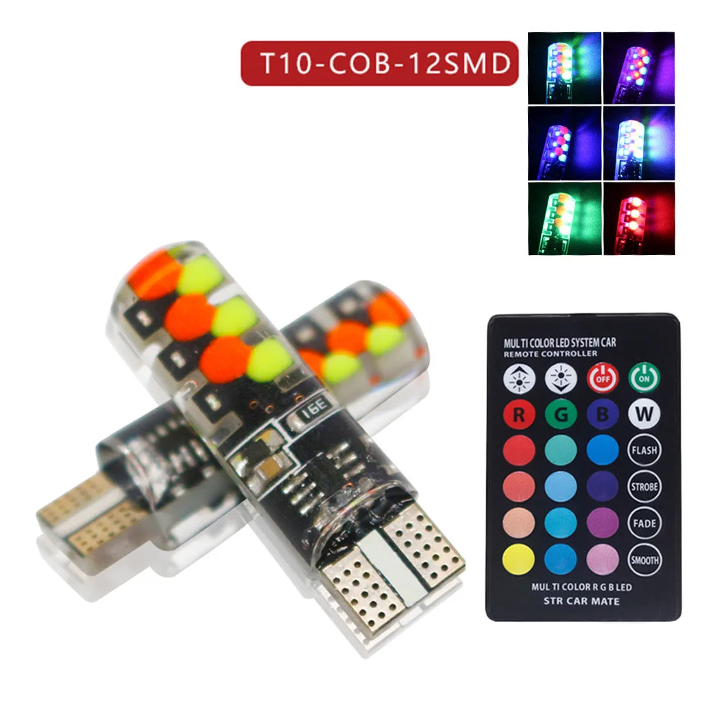 

kongyide car light 2 x T10 COB Silicone 12 SMD Remote Control RGB LED Car Dome Reading Light Lamp Decorative light