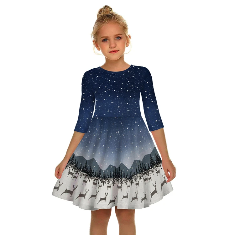 Рождественское платье для девочек с 3D принтом «космическая Галактика»; детское зимнее платье для девочек 10-12 лет; костюм принцессы; Рождественская одежда