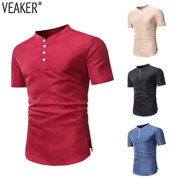 

2020 New Men's Chinese Style t shirts Slim Fit Short Sleeve Tee Tops Men Summer Solid Color Cotton Linen T-shirt S-3XL