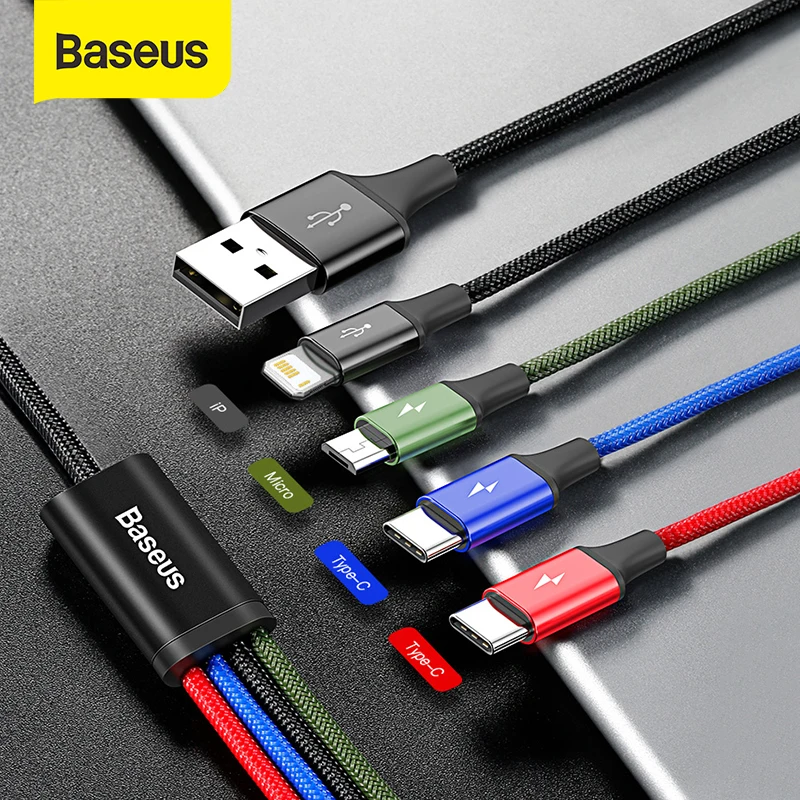 Кабель Baseus 4 в 1 USB Type C для iPhone 11 Pro Max 3 USB-кабель кабель Samsung Xiaomi Note 8 Micro | Мобильные