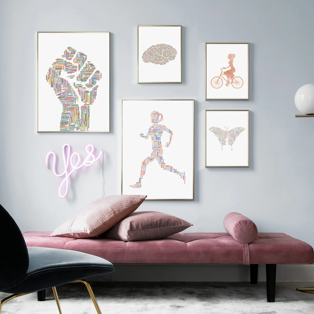 Abstract Letter Heart Fist Girl Cycling Wall Art Canvas Painting Nordic Posters And Prints Pictures For Living Room Decor | Дом и сад