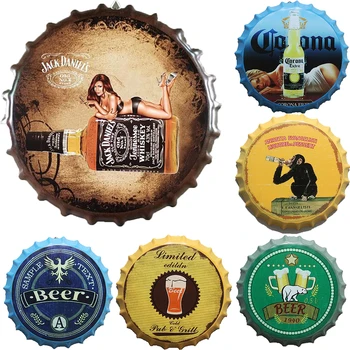 

35CM Beer Cap Poster Retro Coffee Cola Plaque Metal Tin Signs Cafe Bar Pub Wall Decor Vintage Nostalgia Round Plates Art Poster