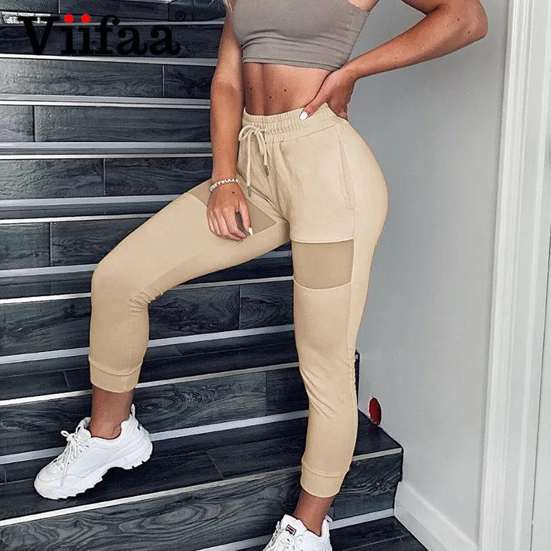 

Viifaa Contrast Mesh Drawstring Sweatpants Joggers Pants Women 2019 Autumn Winter Streetwear Casual Trousers